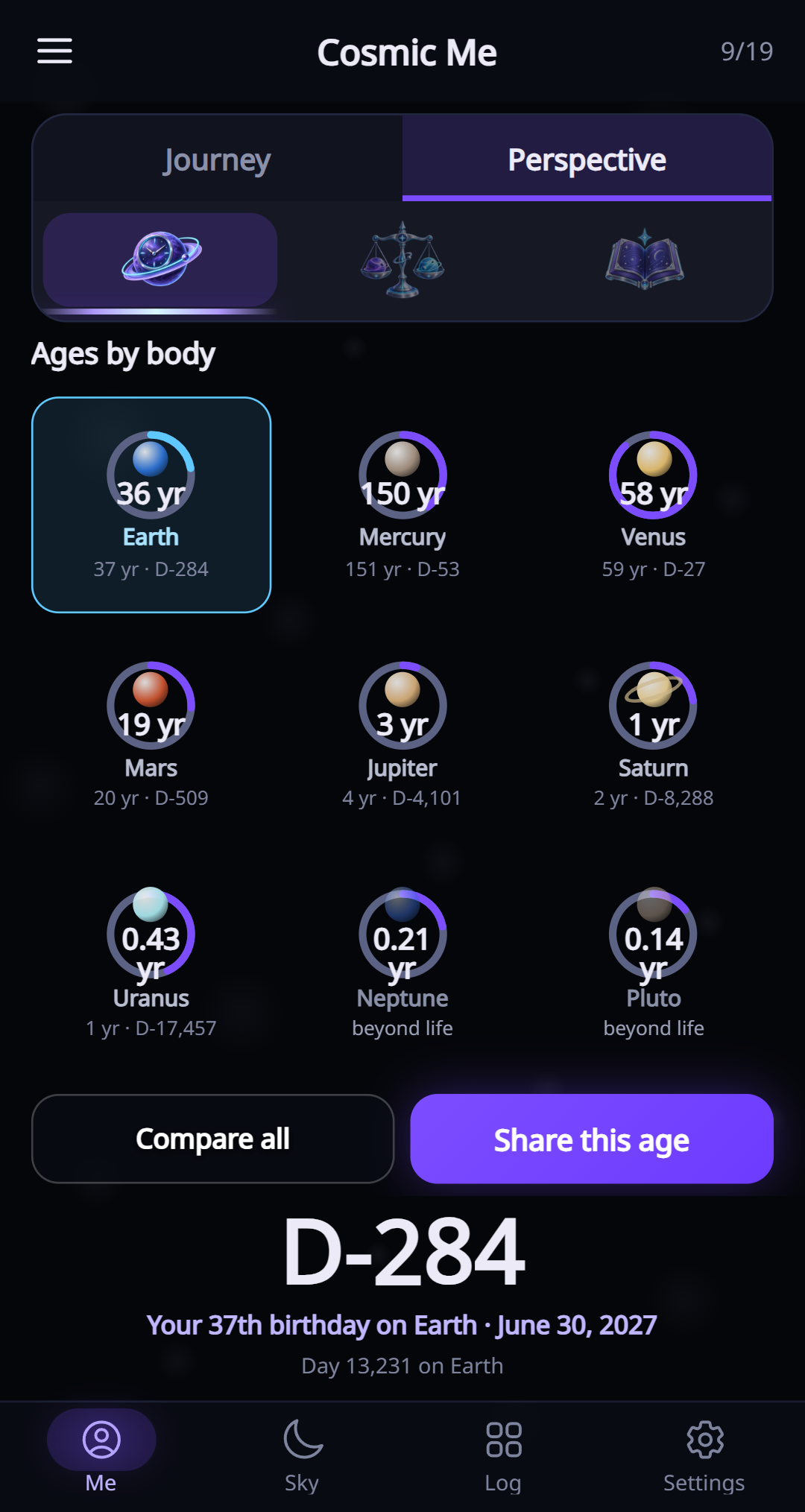 Ages by body in the current English app