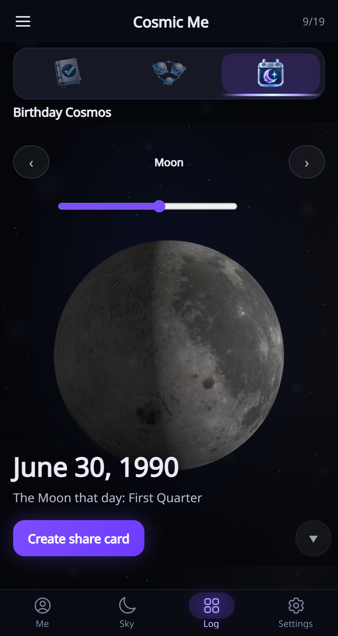 The universe on your birthday in the current English app