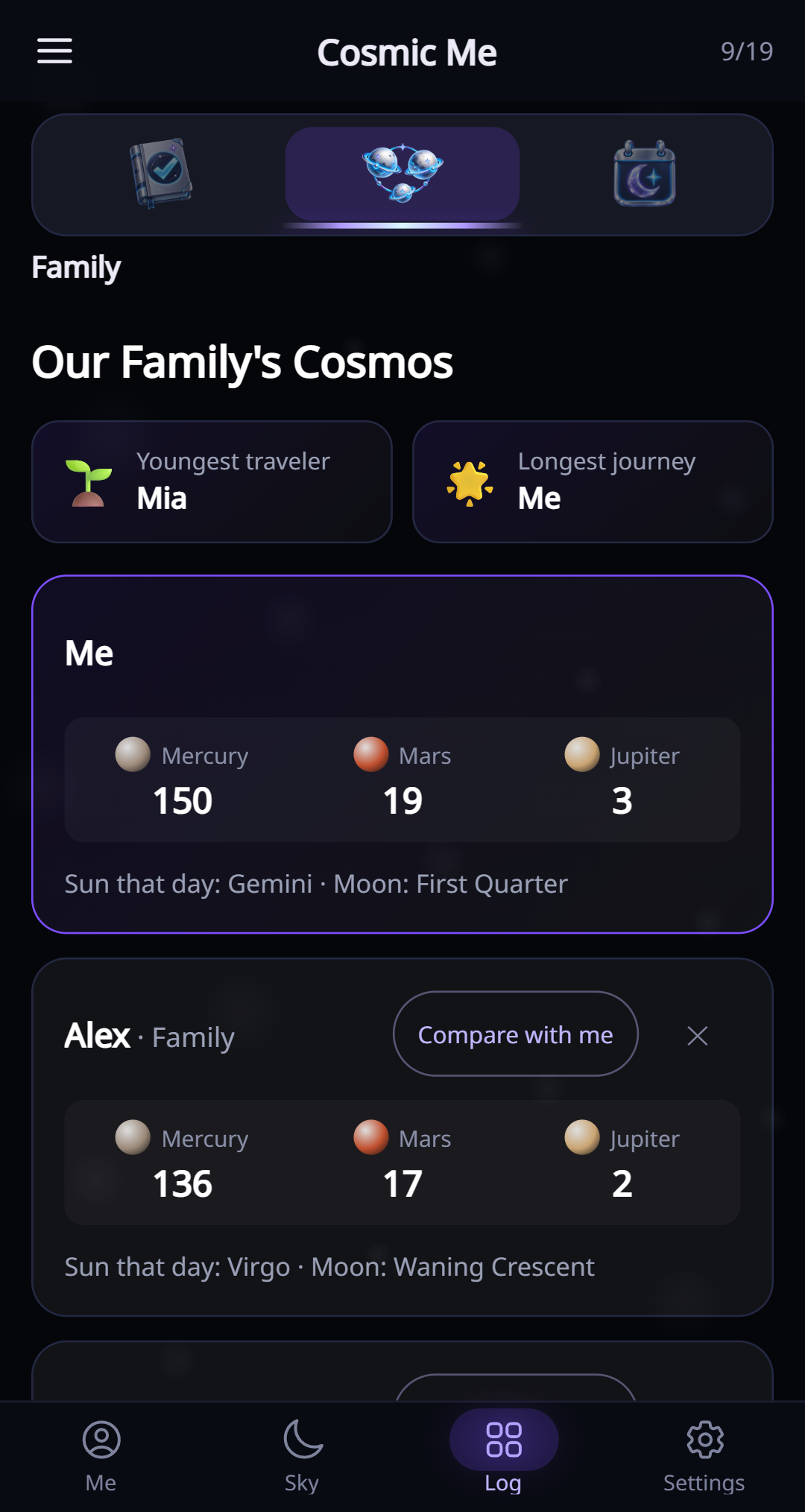 Your family’s cosmos in the current English app