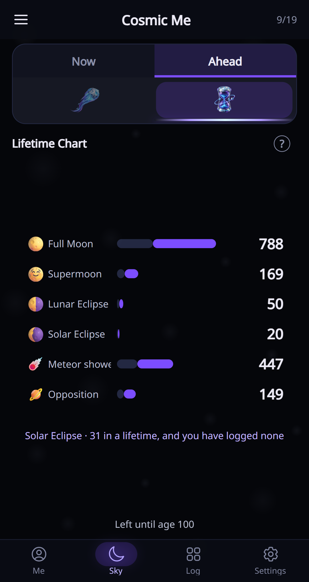 Your lifetime sky count in the current English app