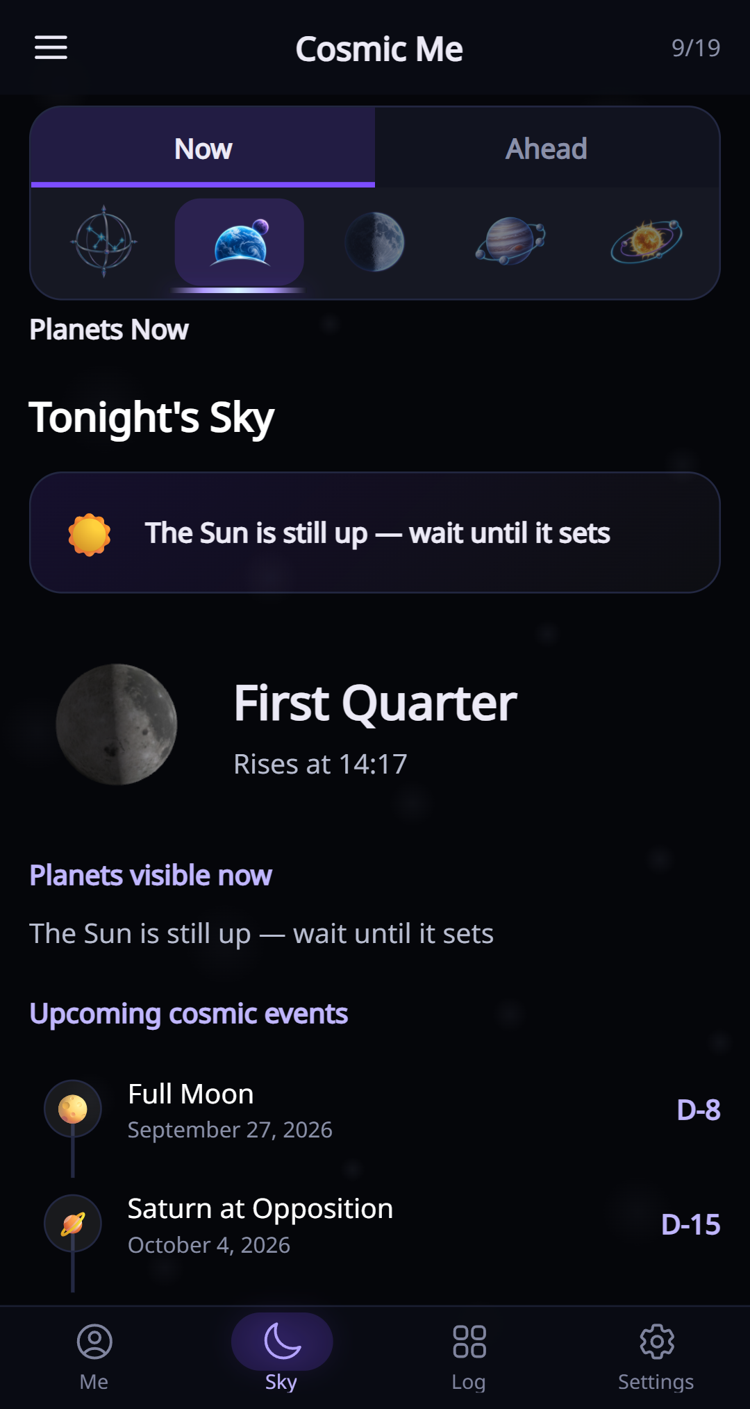 Planets and viewing conditions in the current English app