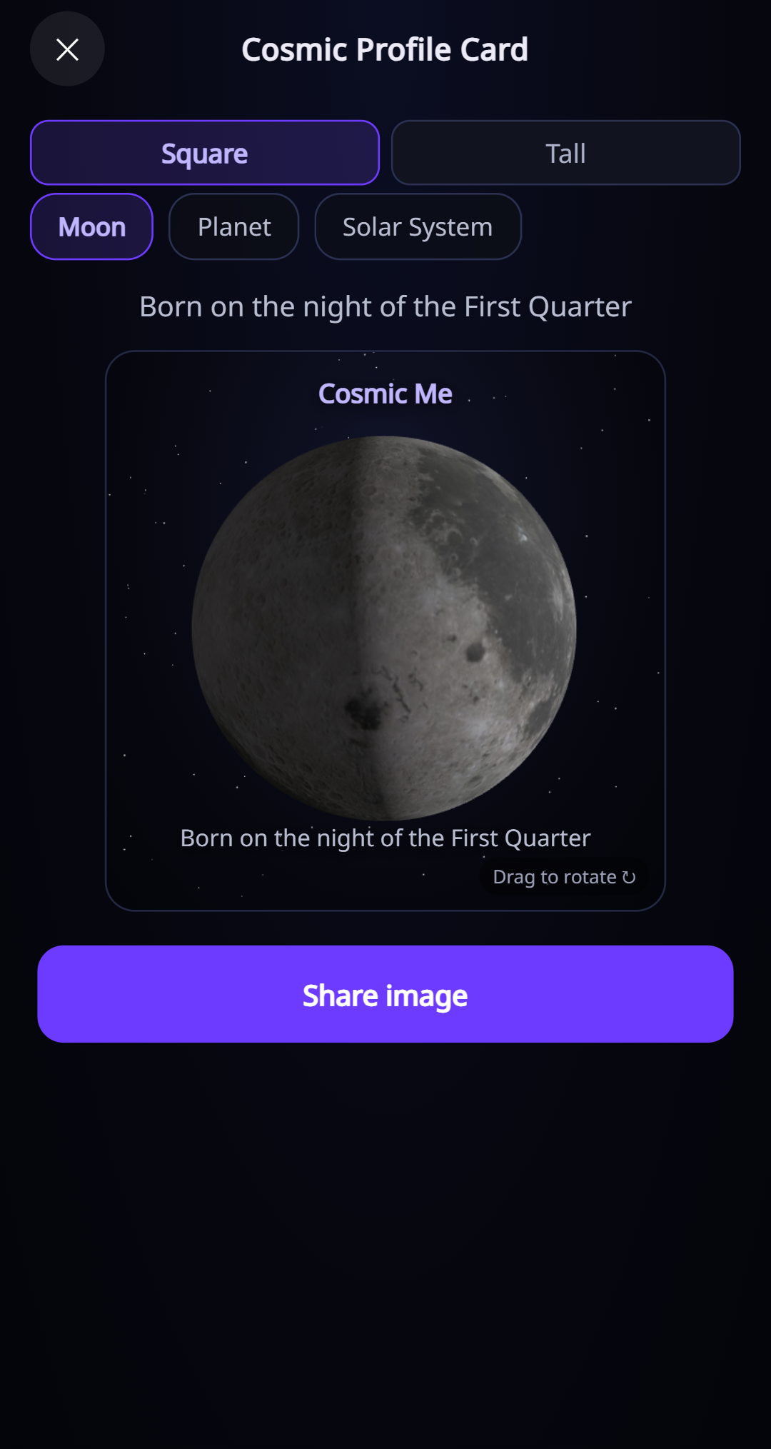 Cosmic Profile Card in the current English app