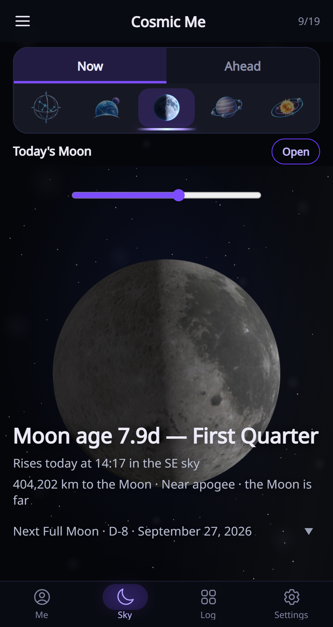 Today’s Moon in the current English app