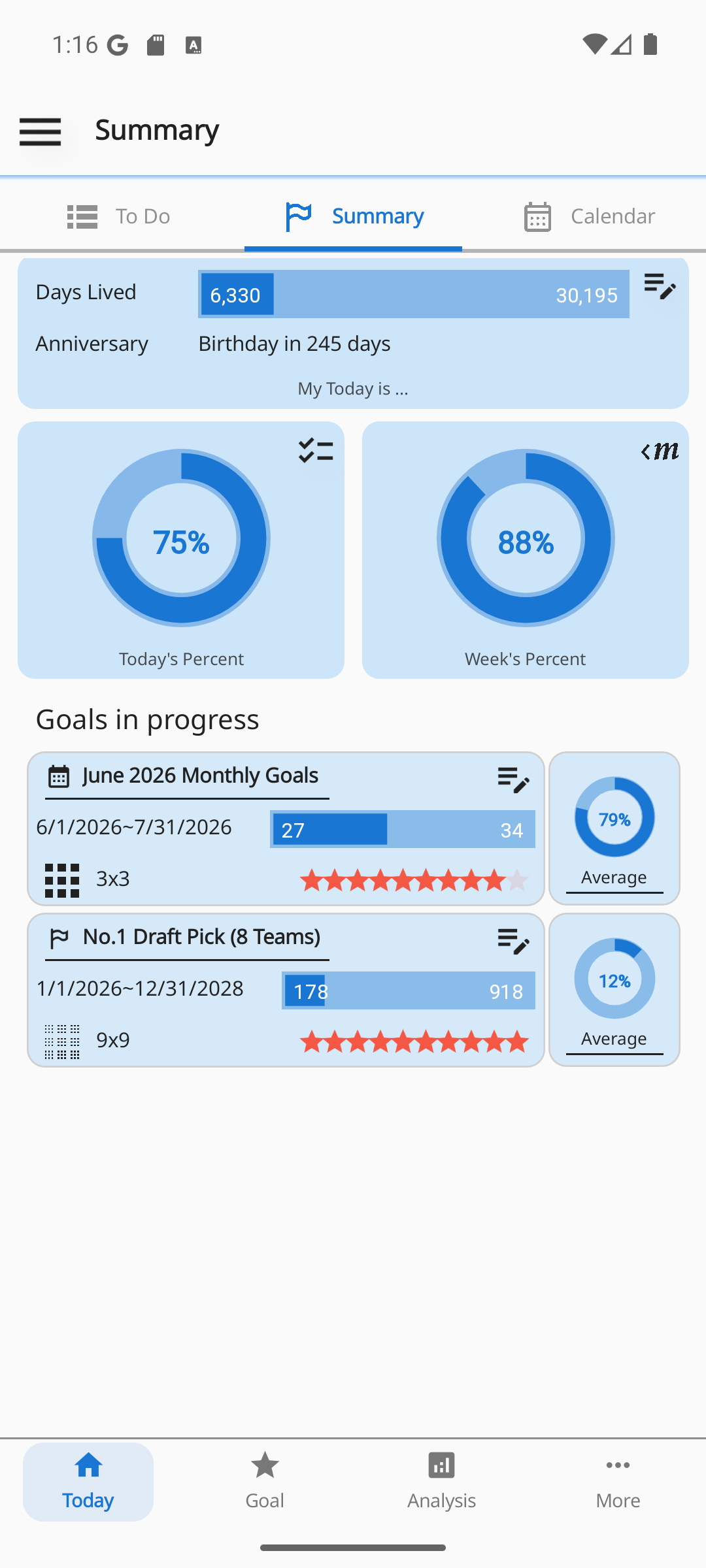 Summary screen