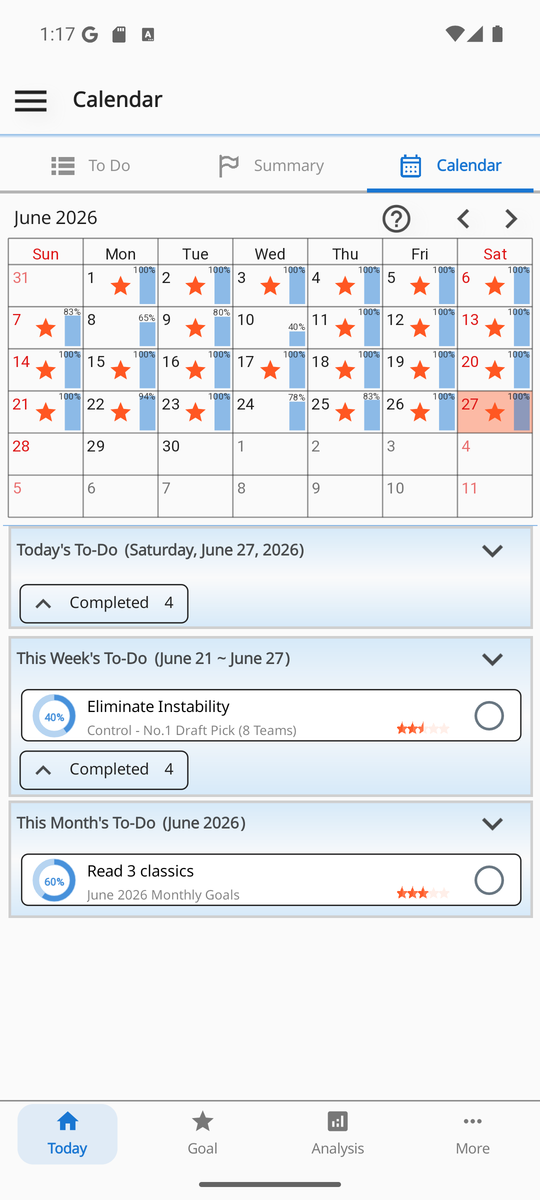 Calendar screen