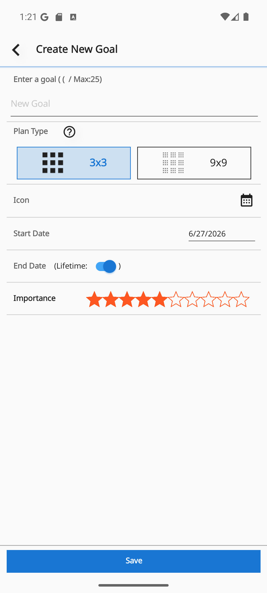 Create a goal screen