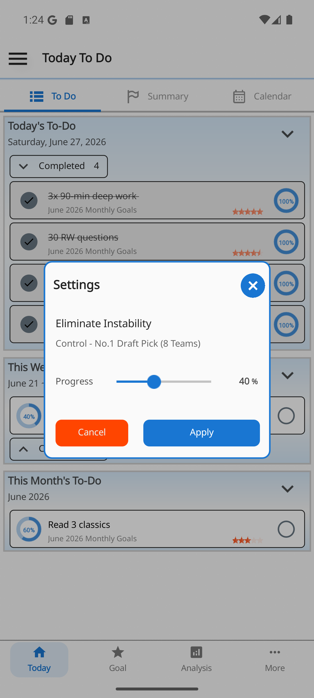 Checking a task · partial completion
