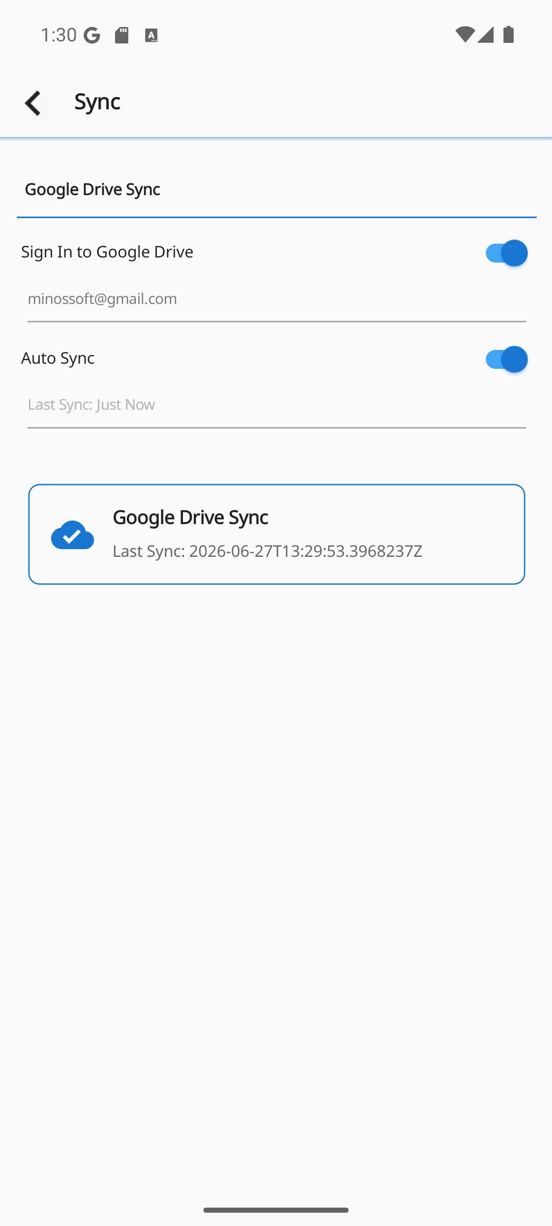Drive sync screen