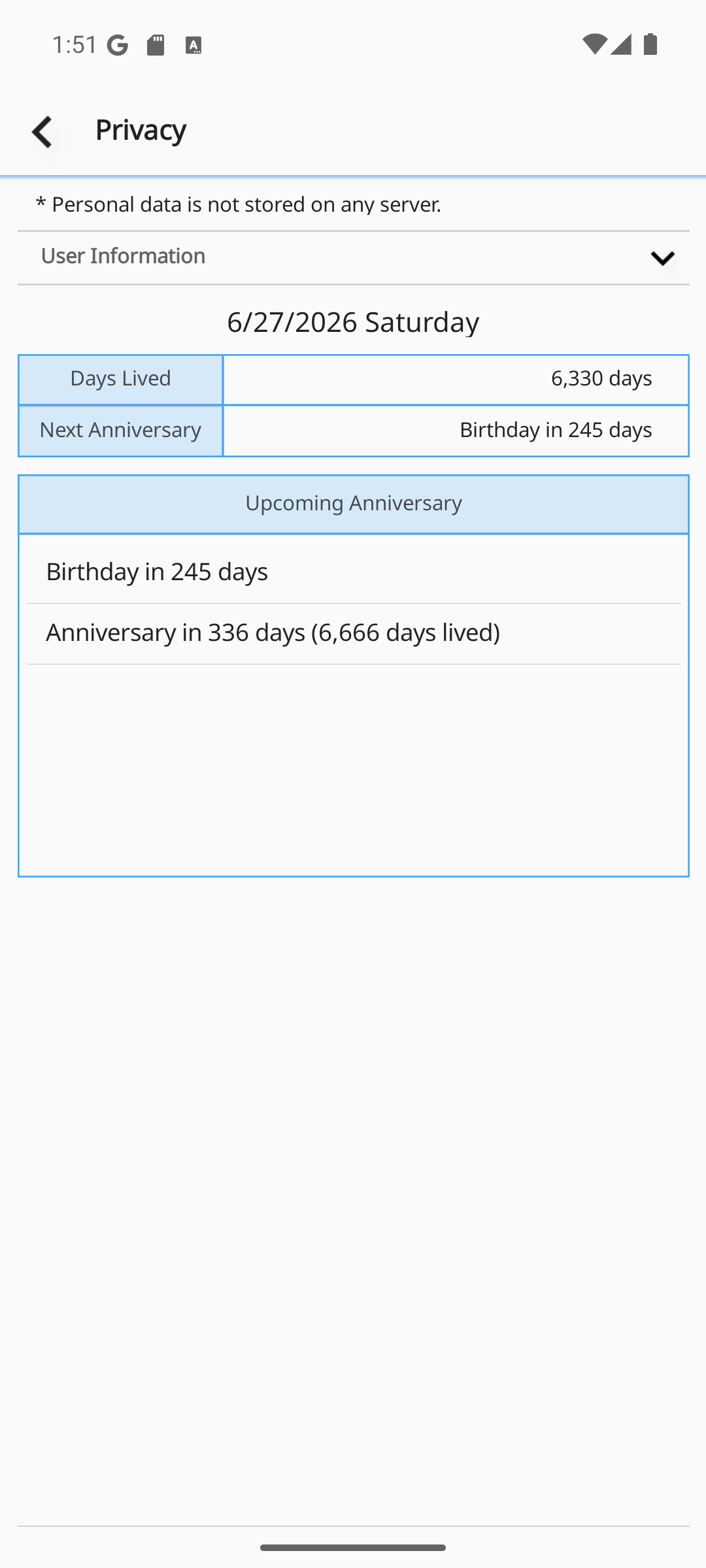 Personal info entry