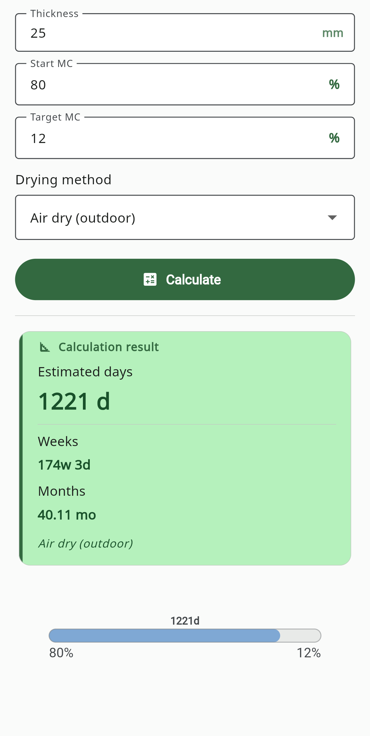 Drying Time screen
