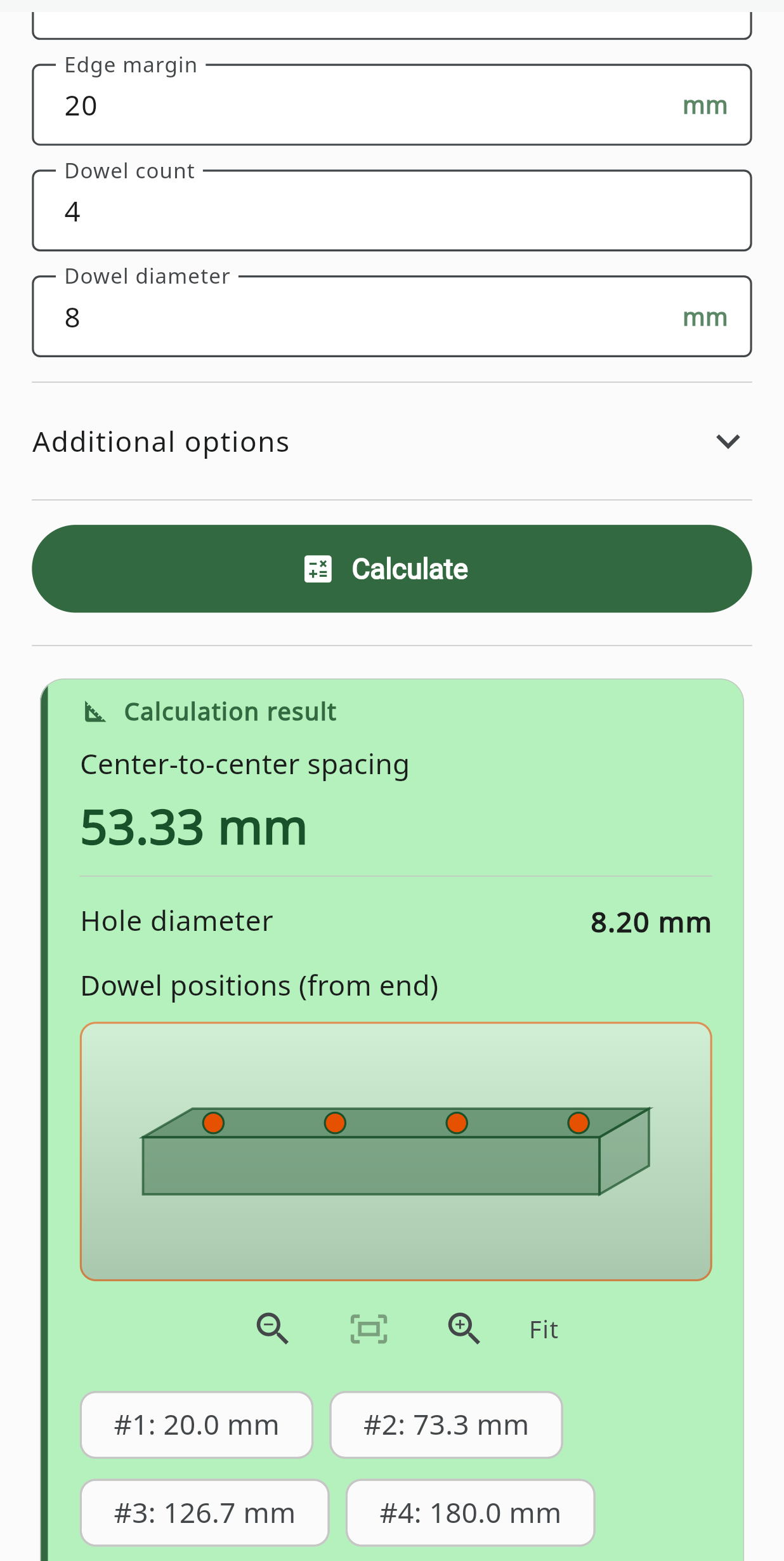Dowel Spacing screen
