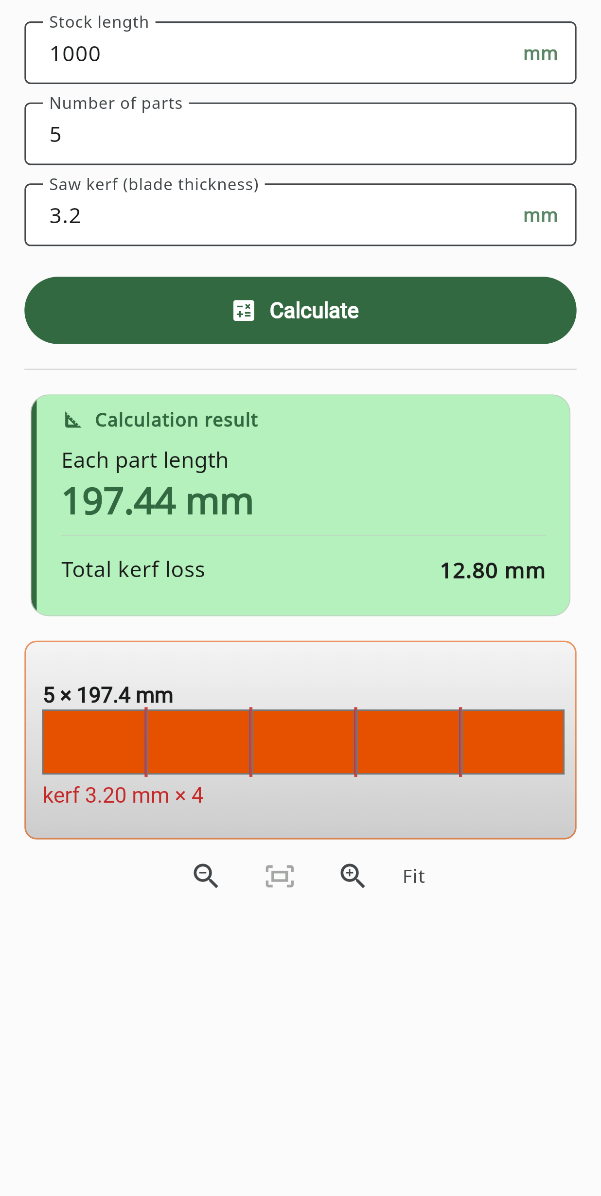 Saw Kerf Compensation screen
