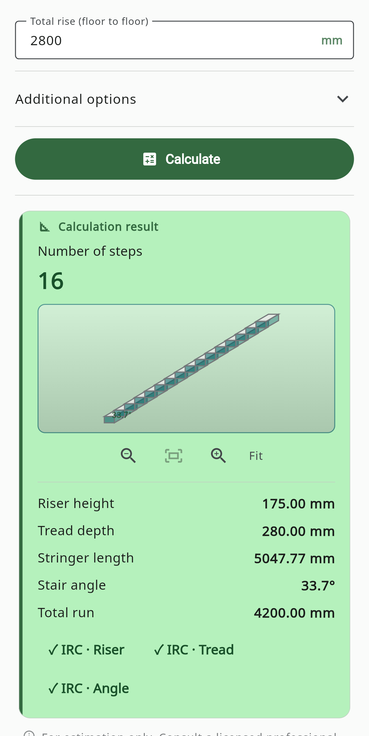 Stair Calculator screen